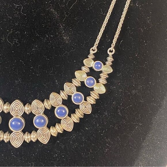 Lucky Brand Blue Cabochons Silver Tone Double Chained Necklace - Picture 5 of 10